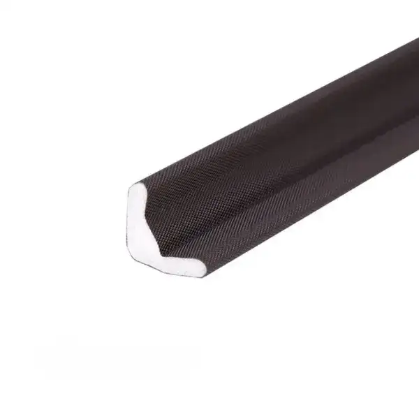 Close-up of a black carbon fiber tube with a white interior, showcasing its textured surface and lightweight construction.