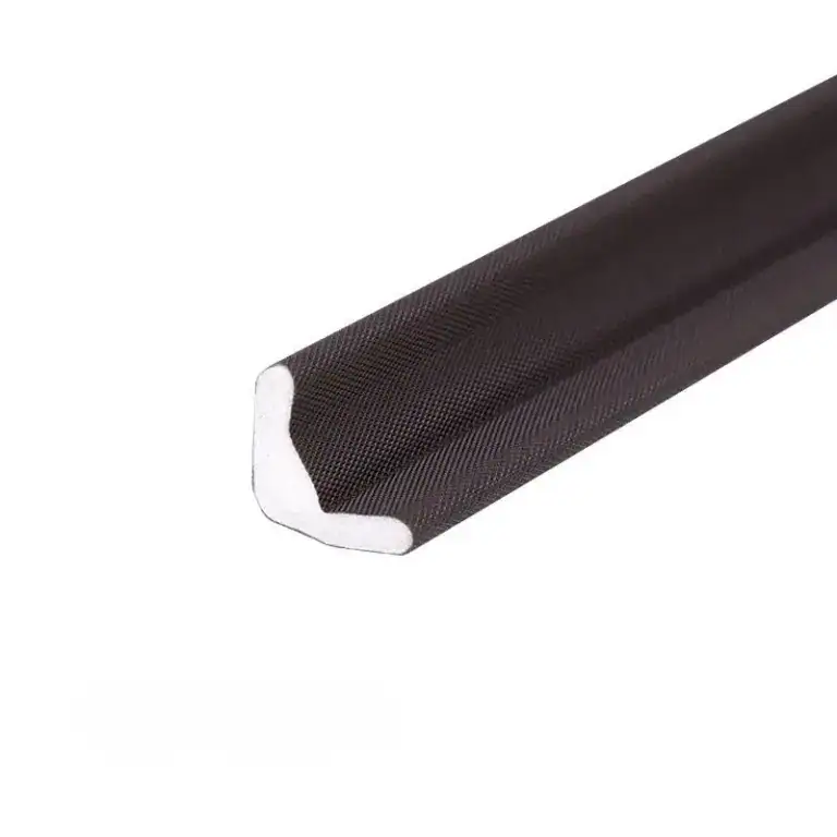 Close-up of a black carbon fiber tube with a white interior, showcasing its textured surface and lightweight construction.
