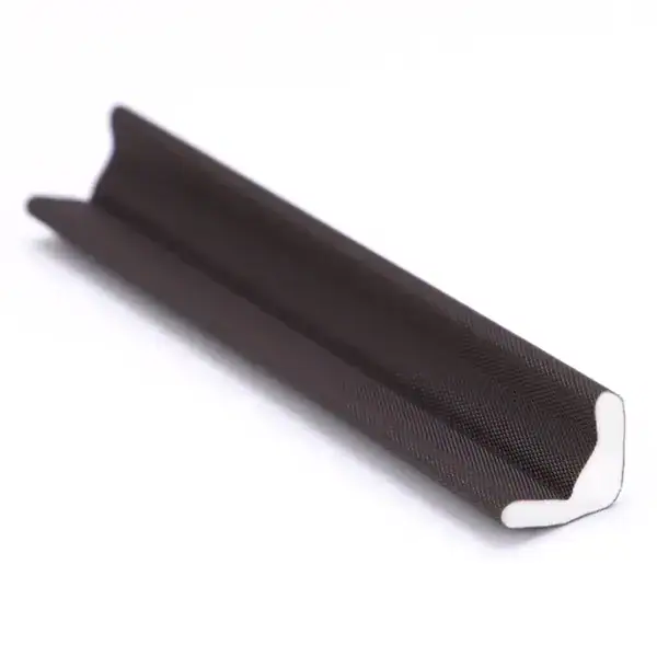 Black door seal weatherstrip with foam core for insulation and sealing, ideal for doors and windows to prevent drafts and improve energy efficiency.