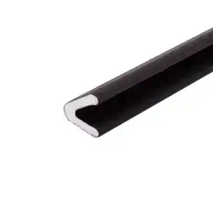 Close-up of a black rubber seal strip with a white inner core, used for sealing doors and windows against air and water leaks.