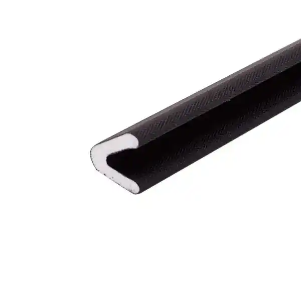 Close-up of a black rubber seal strip with a white inner core, used for sealing doors and windows against air and water leaks.