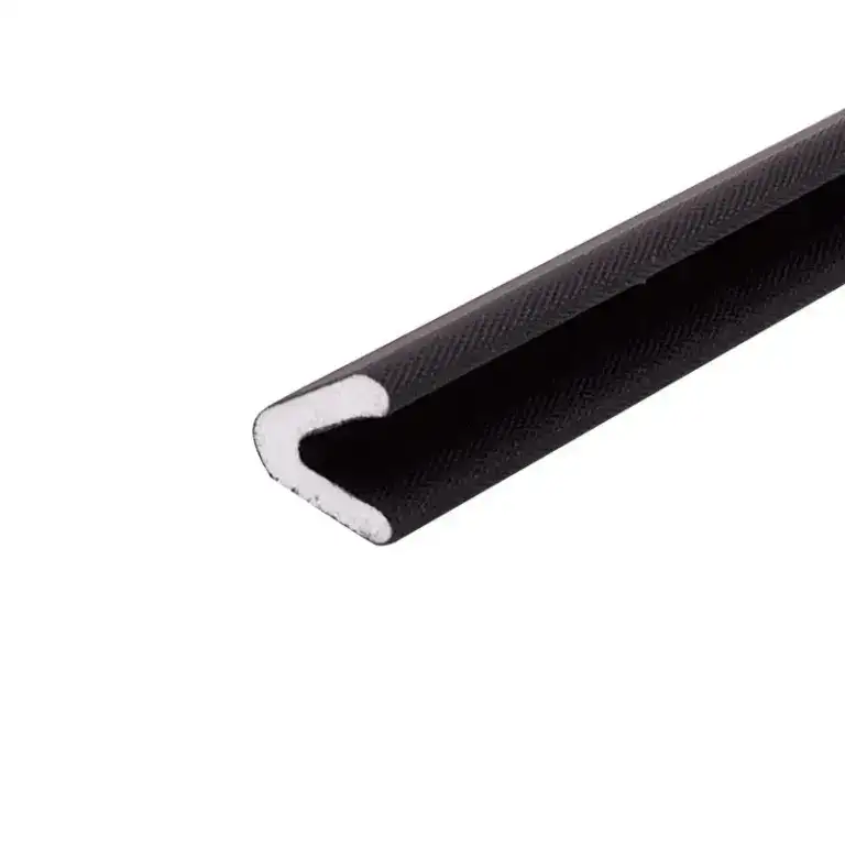 Close-up of a black rubber seal strip with a white inner core, used for sealing doors and windows against air and water leaks.
