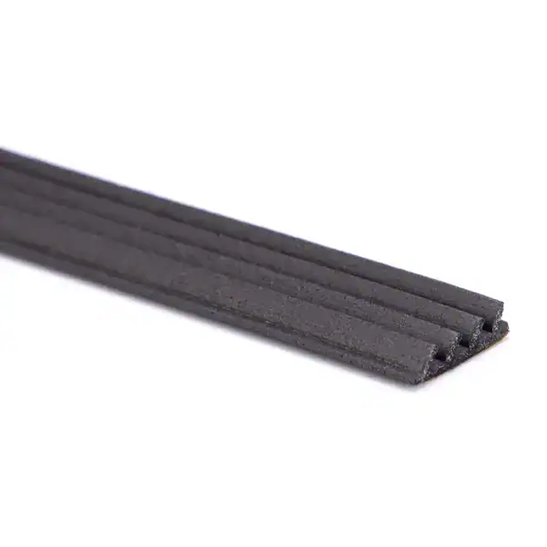 Close-up of black rubber edge trim strip, ideal for automotive, furniture, and DIY projects, providing protection and a finished look.
