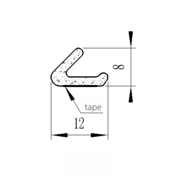 L-shaped rubber gasket with tape for sealing and insulation purposes.