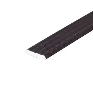 Close-up of black carbon fiber edge trim, ideal for automotive and marine use, showcasing durable and lightweight material with a sleek finish.