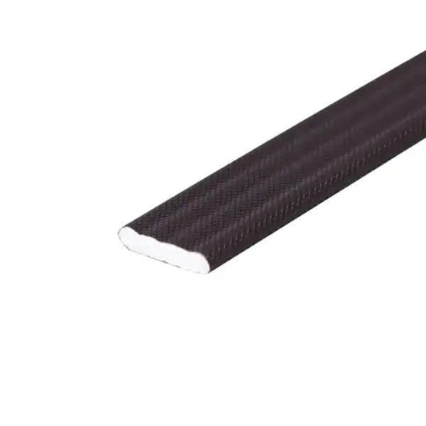 Close-up of black carbon fiber edge trim, ideal for automotive and marine use, showcasing durable and lightweight material with a sleek finish.