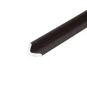 Hockey stick blade made of black carbon fiber with a white edge, designed for durability and performance. Ideal for ice hockey players seeking lightweight, high-strength equipment for better control a.