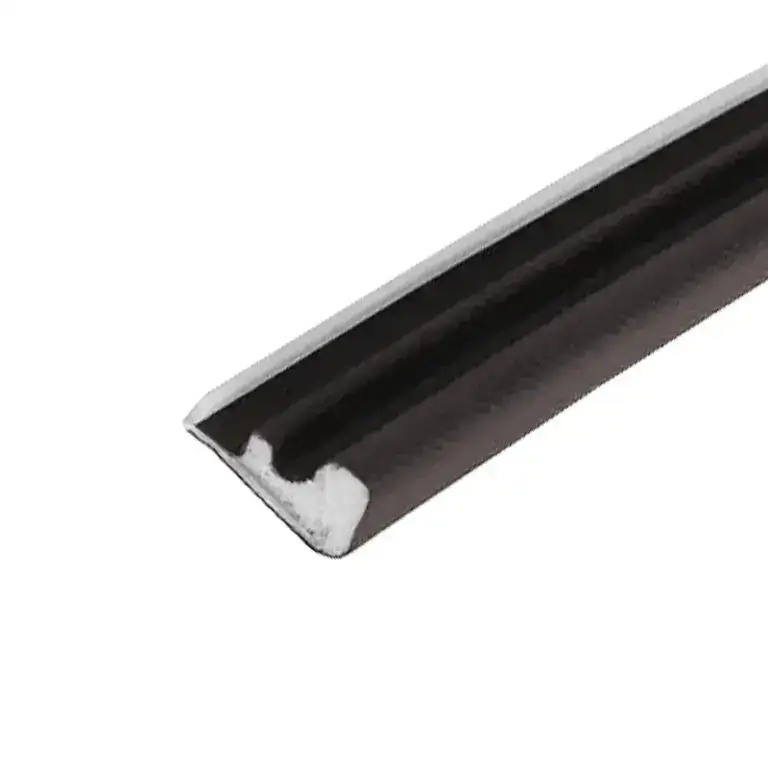 Close-up of a black rubber door seal strip with a white edge, used for sealing doors and windows for insulation and noise reduction.