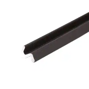 Close-up of a black U-shaped rubber seal with textured surface for industrial sealing applications.