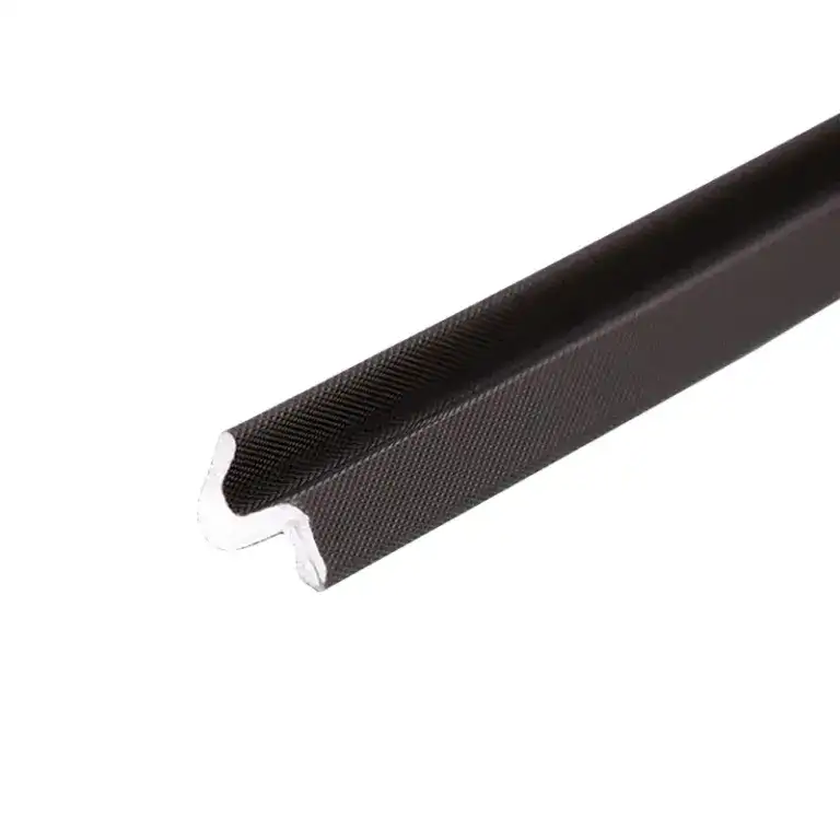 Close-up of a black U-shaped rubber seal with textured surface for industrial sealing applications.