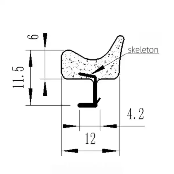 Technical drawing of a sealing gasket with dimensions and skeleton structure for industrial sealing applications.