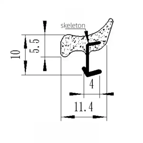 Detailed technical drawing of a skeleton component with measurements and labels for engineering purposes.