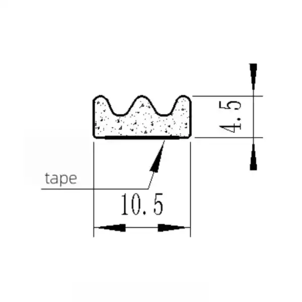 High-quality rubber seal with detailed cross-section, measuring 10.5mm width and 4.5mm height, designed for waterproofing and sealing applications.