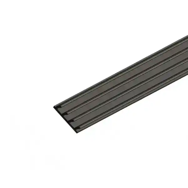 Close-up of a black aluminum T-slot profile used in industrial framing and automation projects.