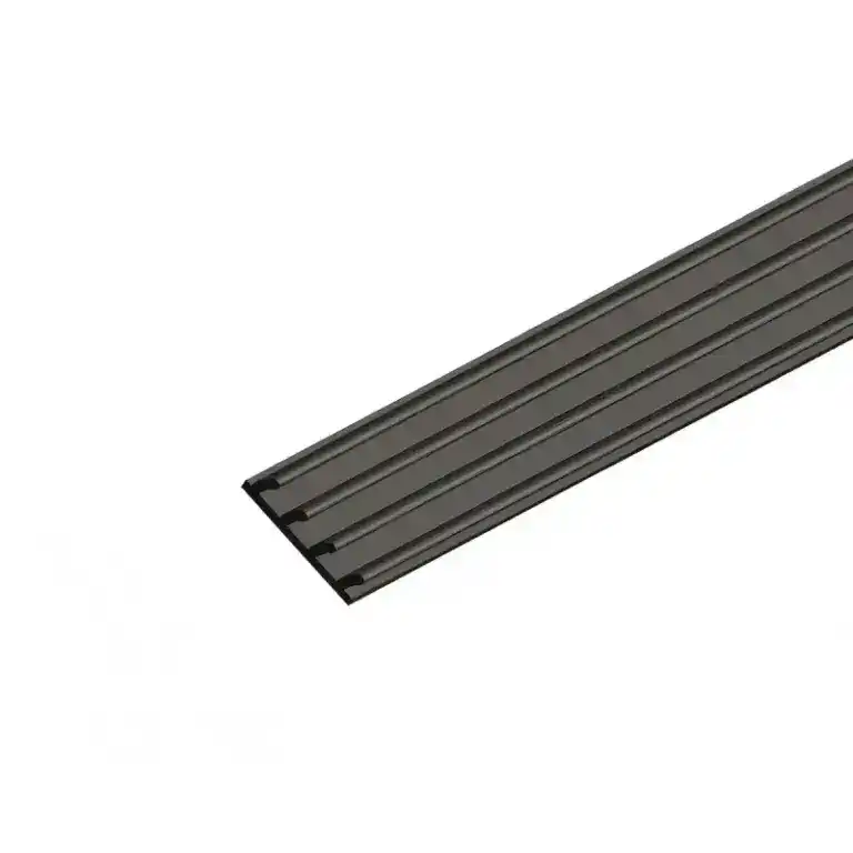 Close-up of a black aluminum T-slot profile used in industrial framing and automation projects.