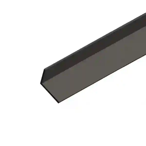 Close-up of a metal L-shaped bracket used in construction and assembly projects, showing its sleek design and sturdy material.