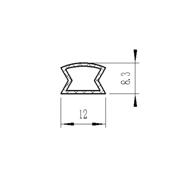 Technical drawing of a mechanical component with precise dimensions, including width of 12mm and height of 8.3mm, used for engineering and manufacturing purposes.