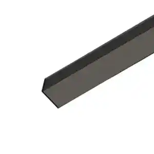 Close-up of a metal channel used in construction or framing, showing its shape and surface texture.