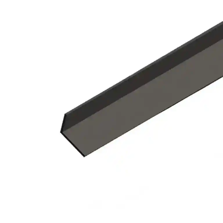 Close-up of a metal channel used in construction or framing, showing its shape and surface texture.