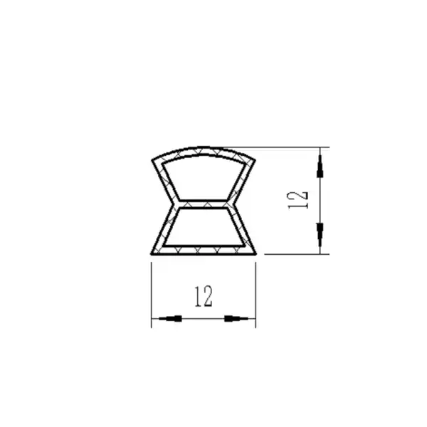 Rubber seal profile cross-section with precise dimensions.