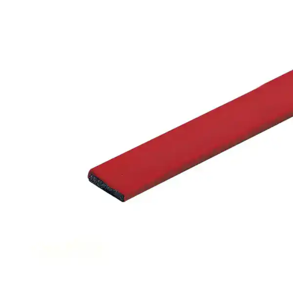 Close-up of a red rubber edge trim used for protecting door edges and providing a finished look.