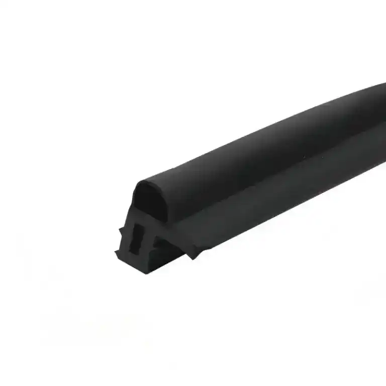 Close-up of a black rubber seal strip used for sealing doors and windows, providing insulation and noise reduction.
