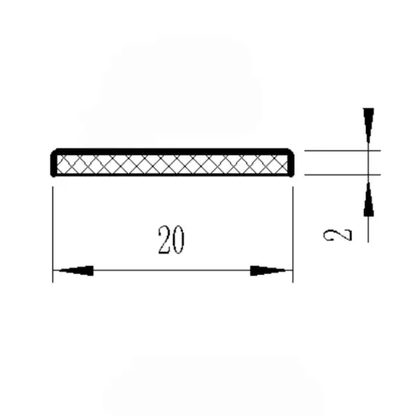 Cross-sectional diagram of a magnetic sheet showing 20mm length and 2mm thickness, used for industrial or electronic applications.
