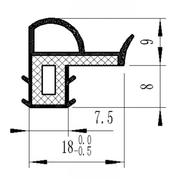 Precise technical illustration of a small electronic part, showcasing dimensions and structural features for engineering and manufacturing purposes.
