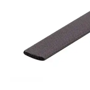 Close-up of a black rubber edge with textured surface, designed for safety and grip in industrial or construction applications.