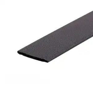 Close-up of a black rubber conveyor belt with textured surface for industrial use.