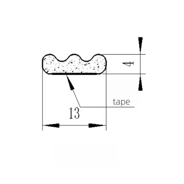 Cross-sectional diagram of a waffle-patterned tape showing dimensions of 13mm width and 4mm height, illustrating the textured surface for adhesive or sealing purposes.