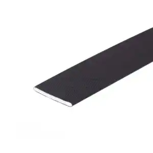 Close-up of a black textured yoga mat suitable for exercise and fitness routines.