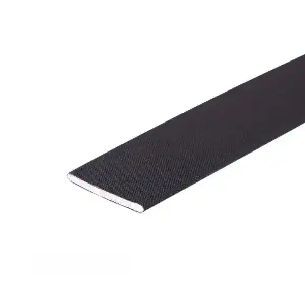 Close-up of a black textured yoga mat suitable for exercise and fitness routines.