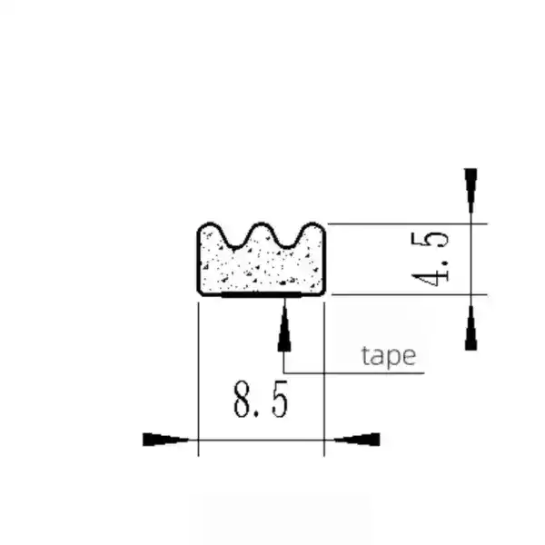 Rubber gasket with textured surface, measuring 8.5mm in width and 4.5mm in height, designed for sealing and cushioning in industrial or mechanical assemblies.