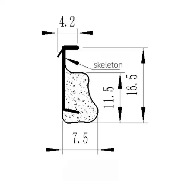 High-quality technical illustration of a skeleton part with dimensions, used for engineering or manufacturing purposes.