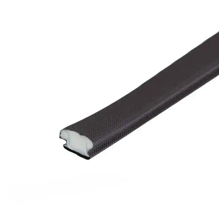 Close-up of a carbon fiber bicycle handlebar with a white interior core, showcasing lightweight and durable material for high-performance cycling.