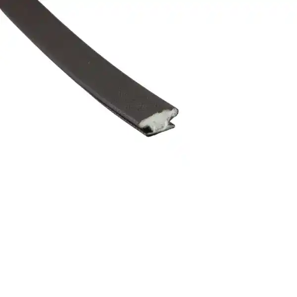 Black rubber edge seal for doors or windows, close-up view.