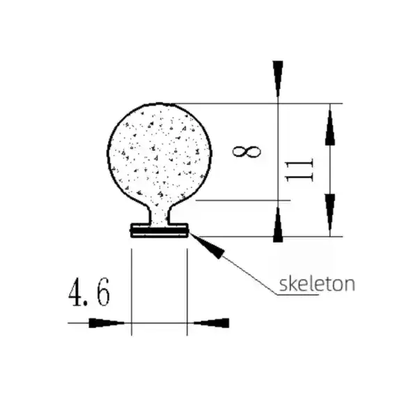 High-precision technical illustration of a spherical component with detailed dimensions and labeled skeleton for engineering design.