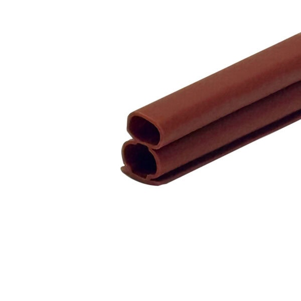 Close-up of a brown rubber sealing strip used for weatherproofing doors and windows, showing its flexible and durable material.