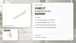 Close-up of Kerf-Slot PU Foam Seal with 5mm groove width, suitable for interior doors and furniture, providing effective sealing and resilient recovery.