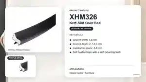 Close-up of XHM326 Kerf-Slot Door Seal showing foam and mounting barb for interior door applications.