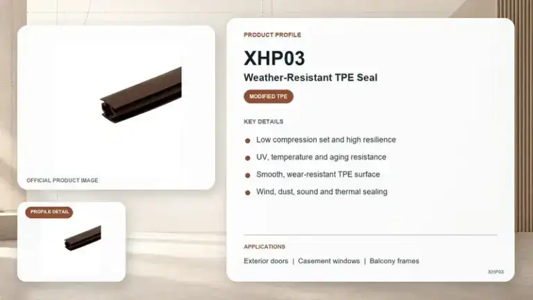 Close-up of Weather-Resistant TPE Seal for aluminum, timber, and uPVC window frames, highlighting its durability and weather resistance.